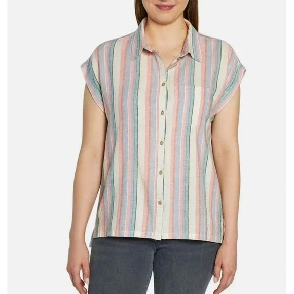 Orvis Women's Linen Blend Short Sleeve Top Button Front Shirt XL - Picture 1 of 8